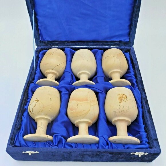 Carved Granite Stone Goblets in Velvet Case with Flower Frogs Table Decor Vases - Picture 3 of 5
